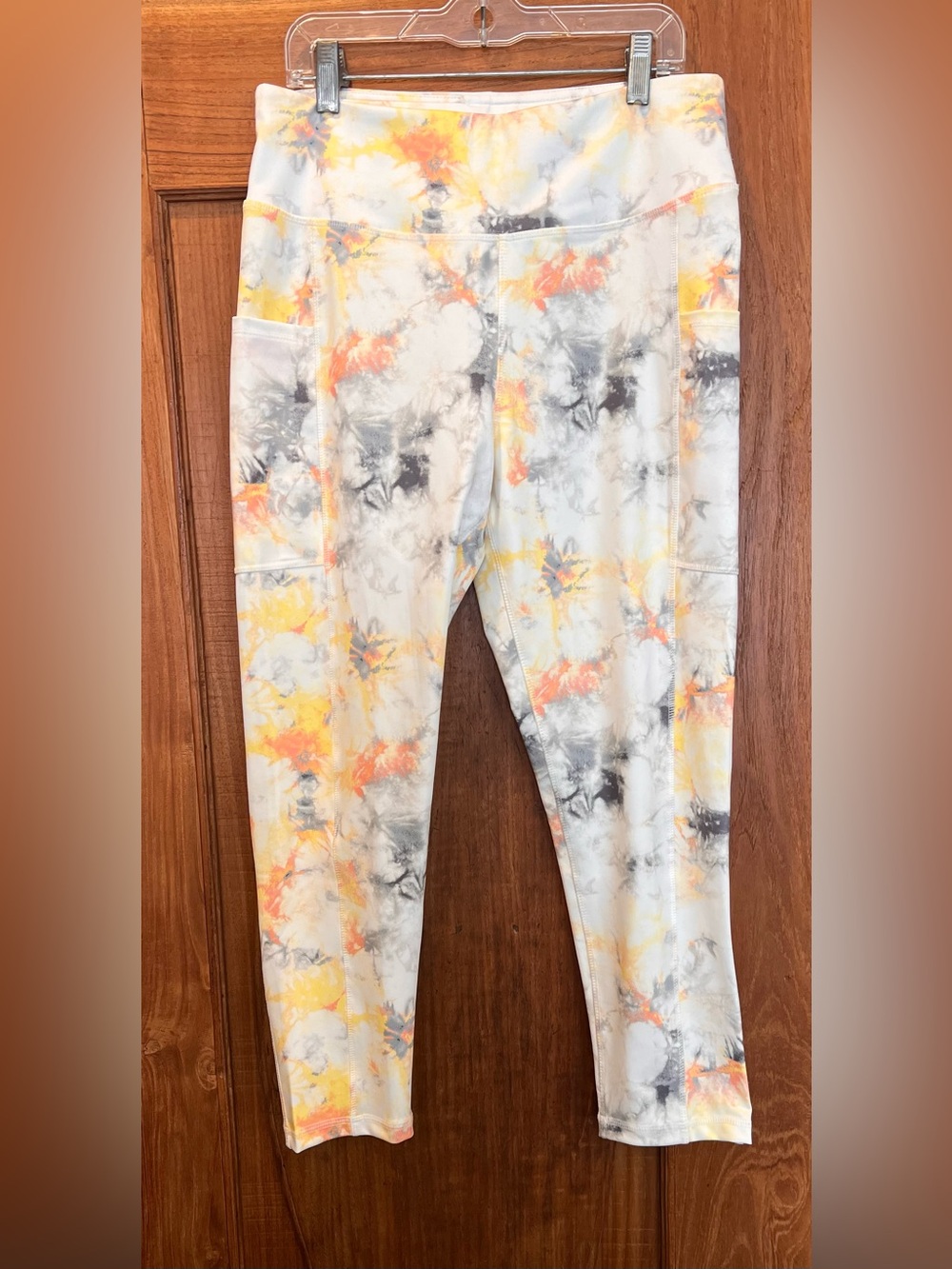 Live Well Active Women’s Workout Leggings White Tie Dye Orange Gray Activewear M
